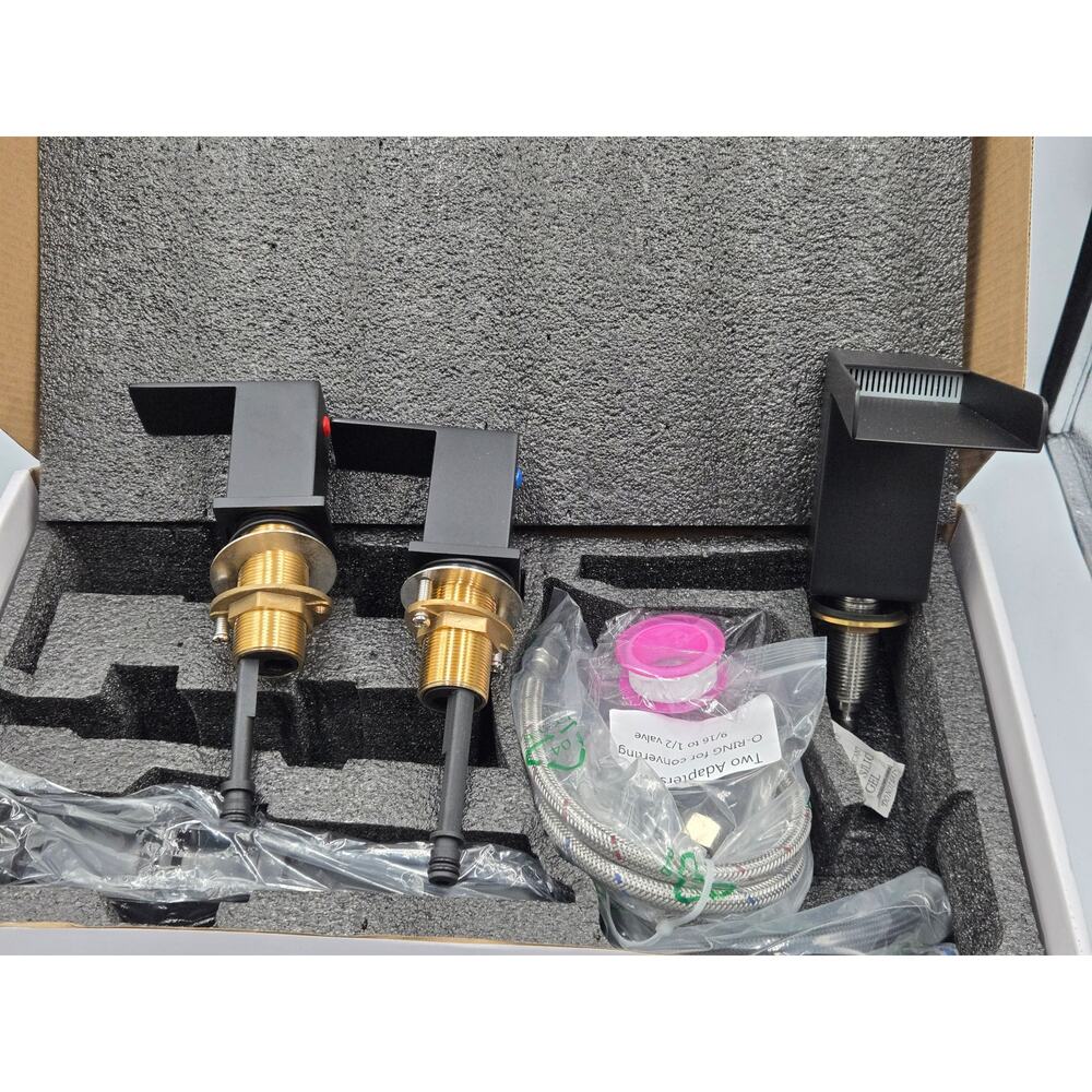 Matte Black Widespread Bathroom Faucet 3 Hole Modern Square Sink Faucet Set NEW